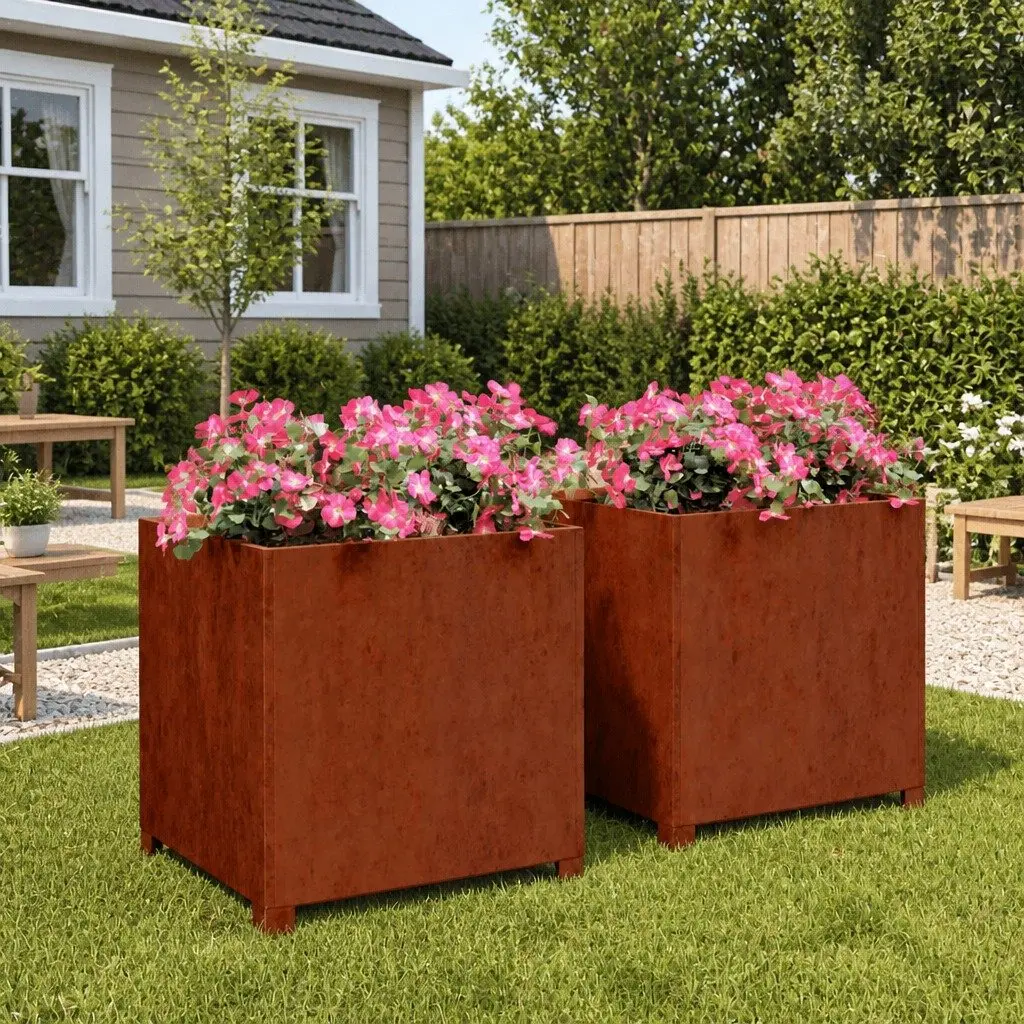 Planters with Legs Corten Steel 50x50x50 cm Brown 2 pcs