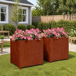 Sturdy Brown Corten Steel Planters with Legs – 2 pcs