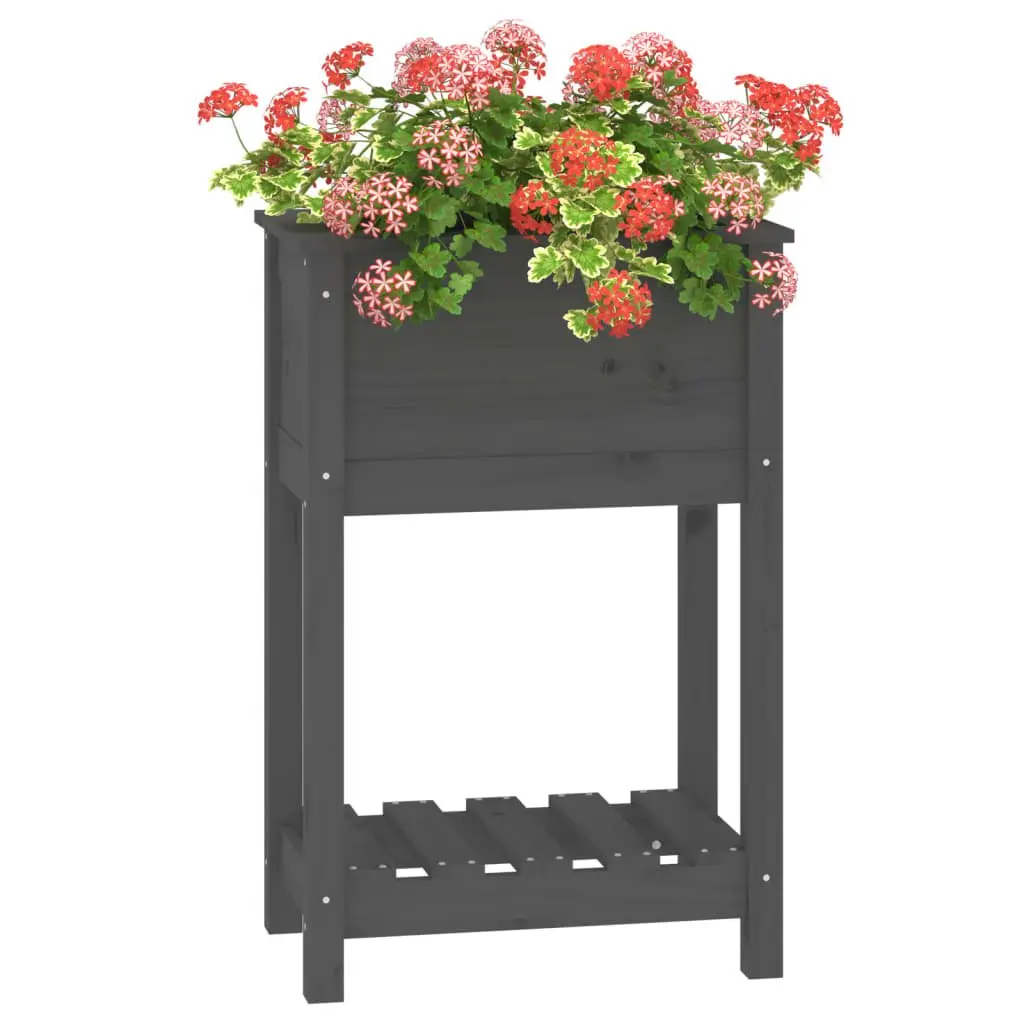 Wooden Planter with Shelf Grey Solid Pine Raised Garden Flower Box Pot