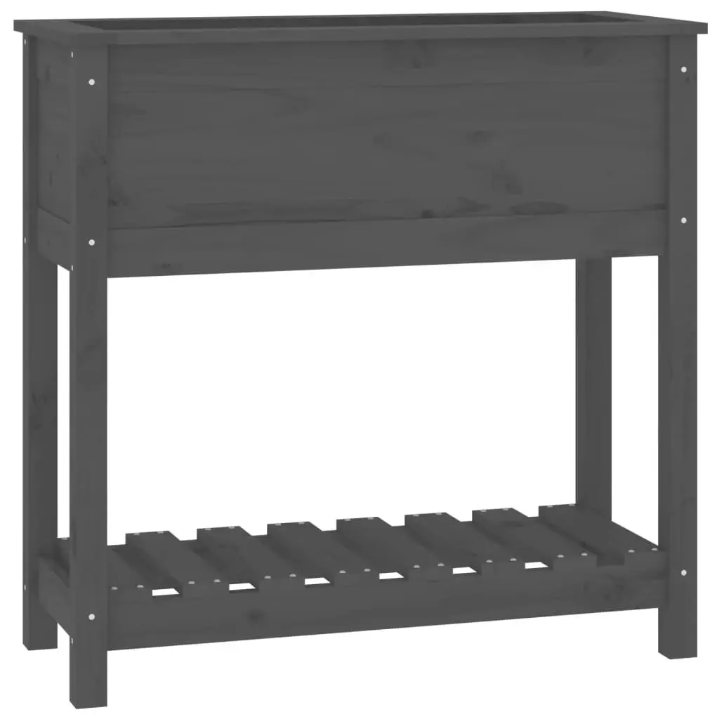 Wooden Garden Planter Solid Pine Grey Raised Bed Flower Box with Shelf 82.5 x 34.5 x 81 cm