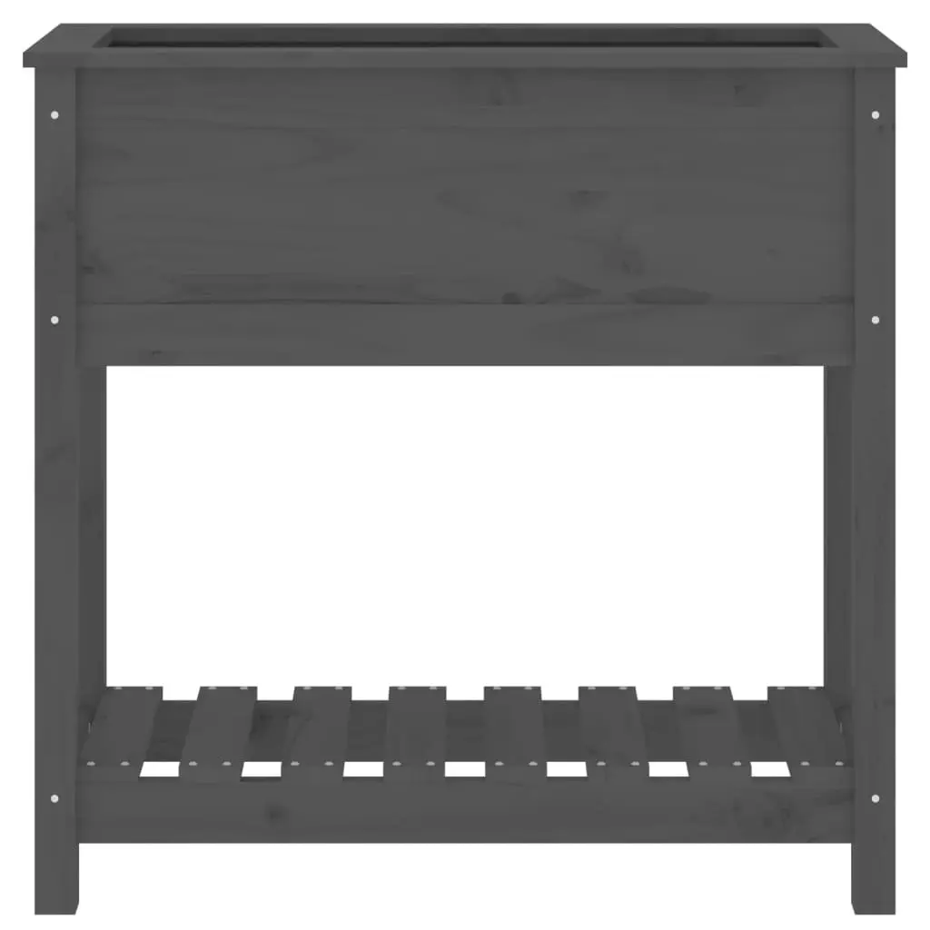 Wooden Garden Planter Solid Pine Grey Raised Bed Flower Box with Shelf 82.5 x 34.5 x 81 cm