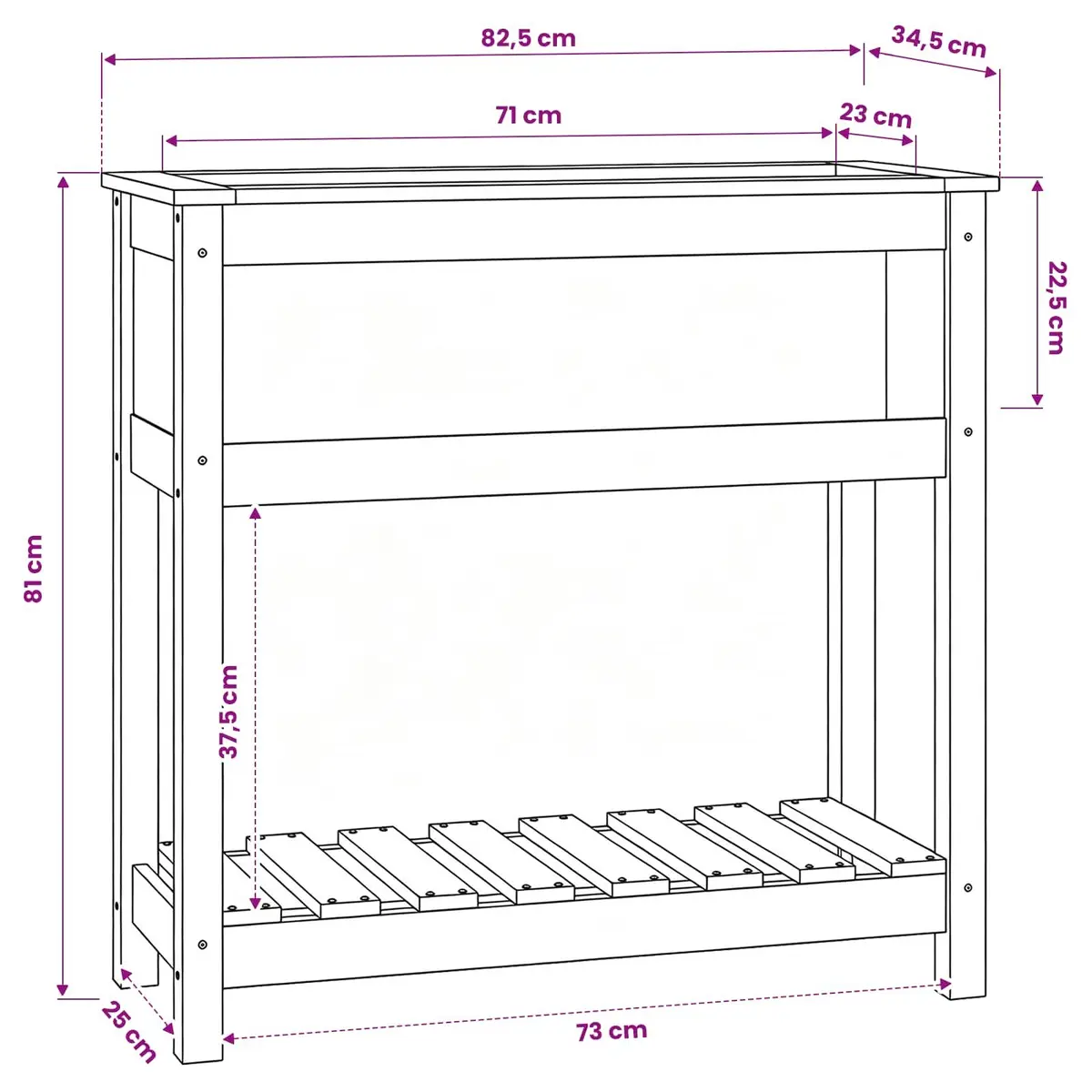 Wooden Garden Planter Solid Pine Grey Raised Bed Flower Box with Shelf 82.5 x 34.5 x 81 cm