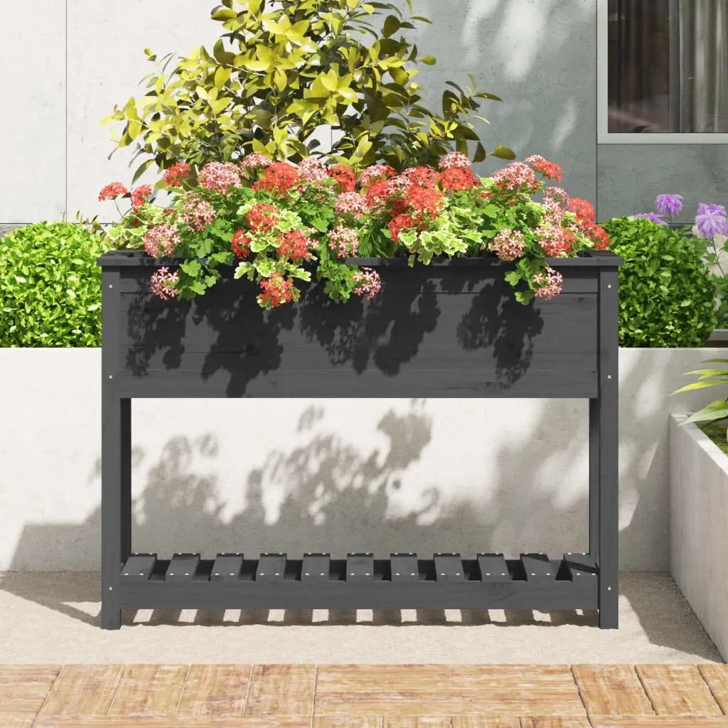 Grey Raised Flower Bed Pot with Shelf Storage