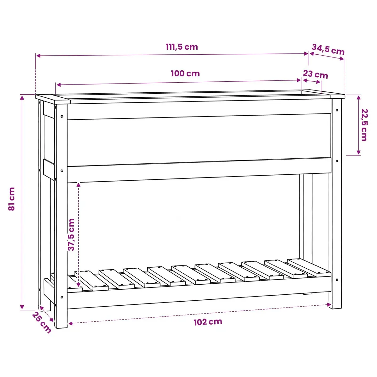 Grey Raised Flower Bed Pot with Shelf Storage