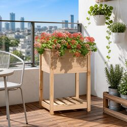 Sturdy Wooden Planter with Shelf 54x54x81cm for Gardens