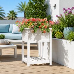 Quality Wooden Planter with Shelf in White 54x54x81cm