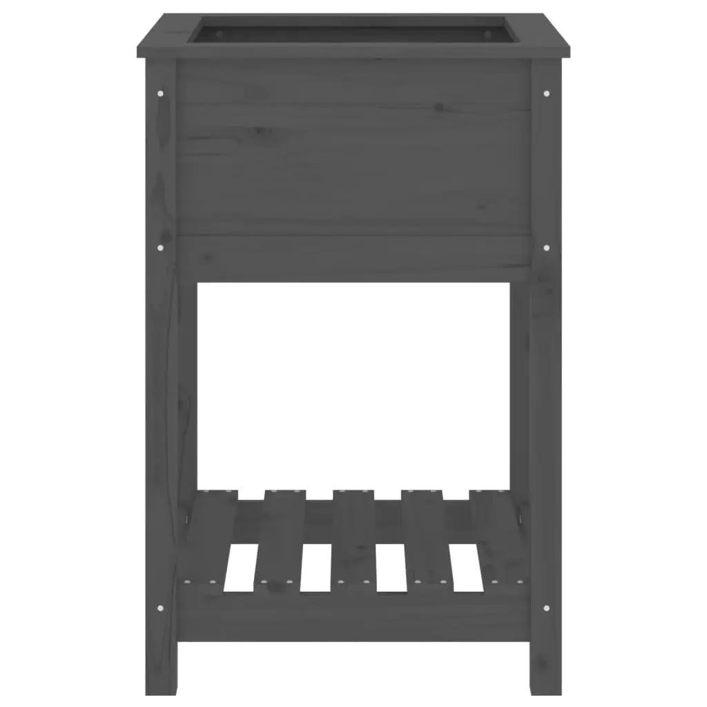 Grey Solid Pine Wooden Planter with Shelf for Garden