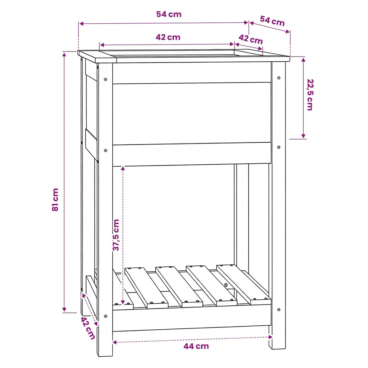 Grey Solid Pine Wooden Planter with Shelf for Garden