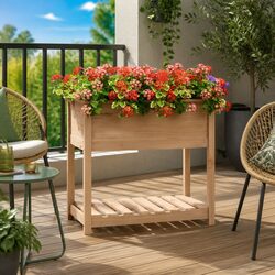Raised Wooden Planter with Shelf 82.5x54x81 cm Solid Pine Garden Flower Box