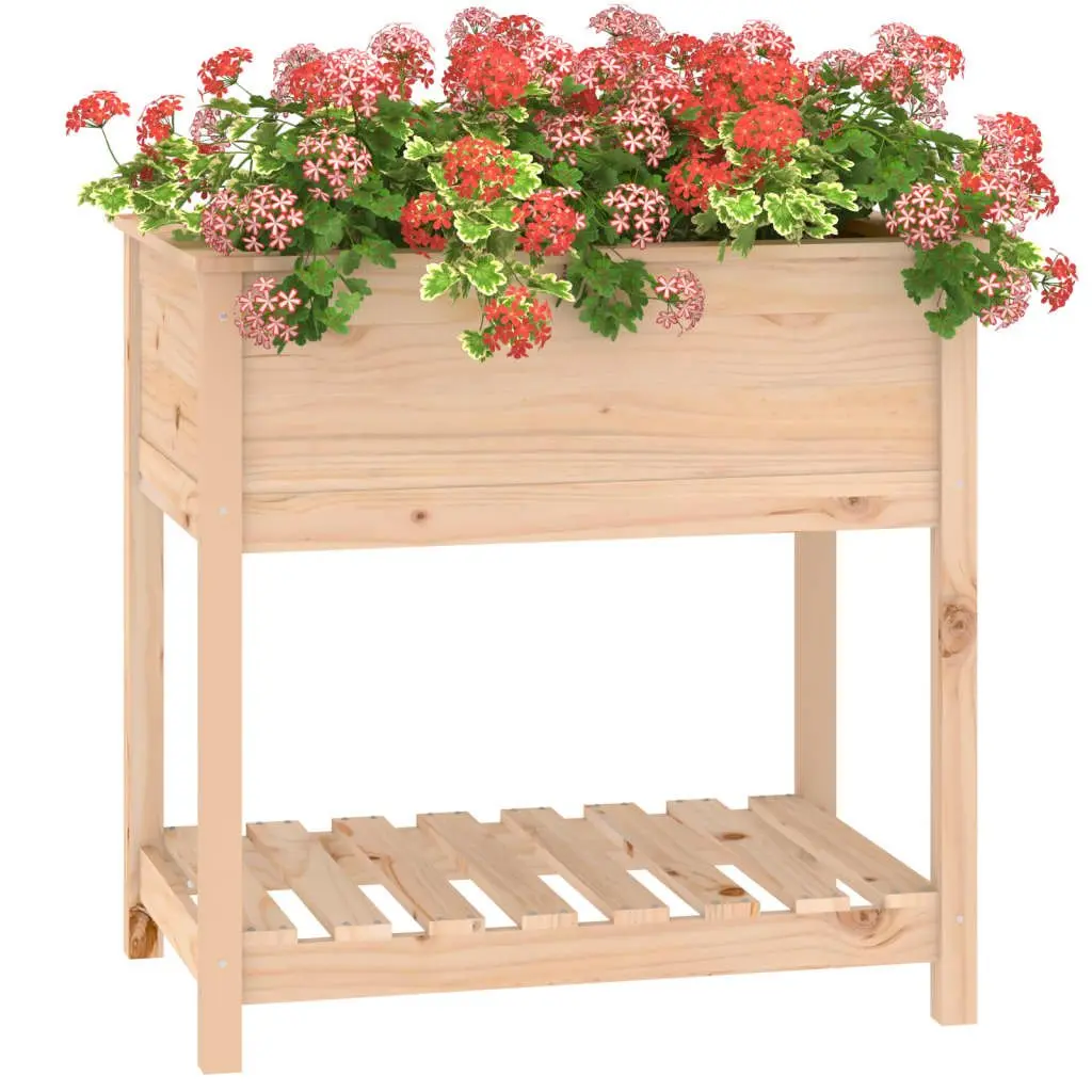 Solid Pine Raised Wooden Planter with Shelf