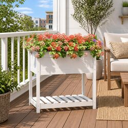 Wooden Planter with Shelf White Garden Raised Bed Flower Box Storage