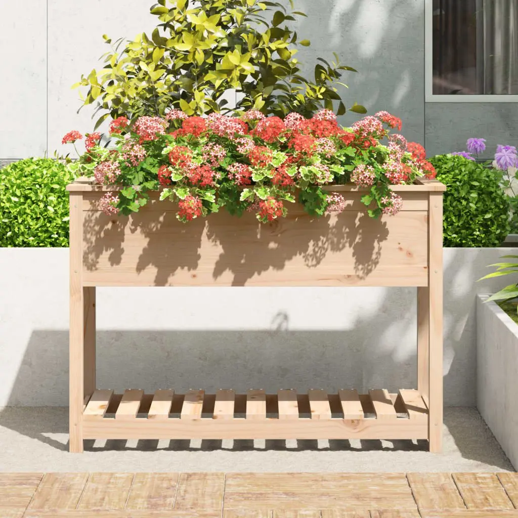 Solid Pine Wooden Planter with Shelf for Gardening