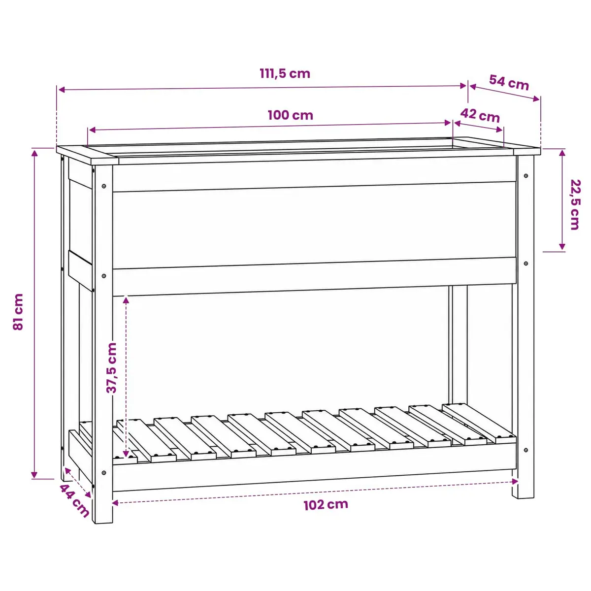 Solid Pine Wooden Planter with Shelf for Gardening