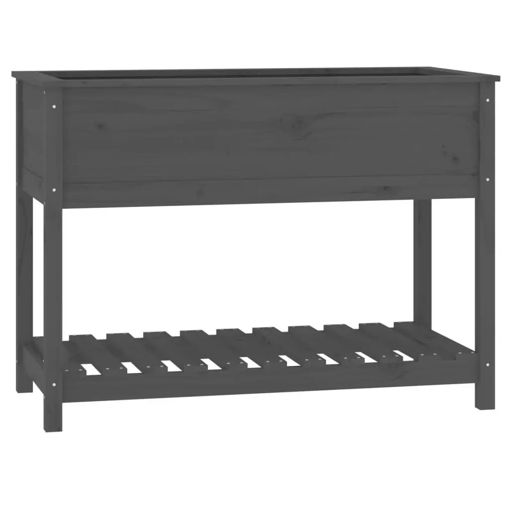 Raised Grey Wooden Garden Planter with Shelf Storage
