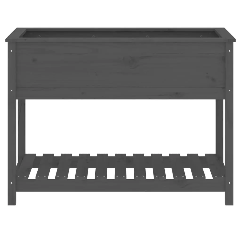 Raised Grey Wooden Garden Planter with Shelf Storage