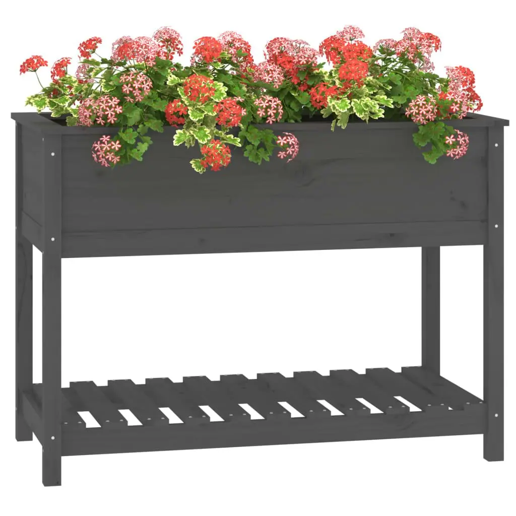 Raised Grey Wooden Garden Planter with Shelf Storage