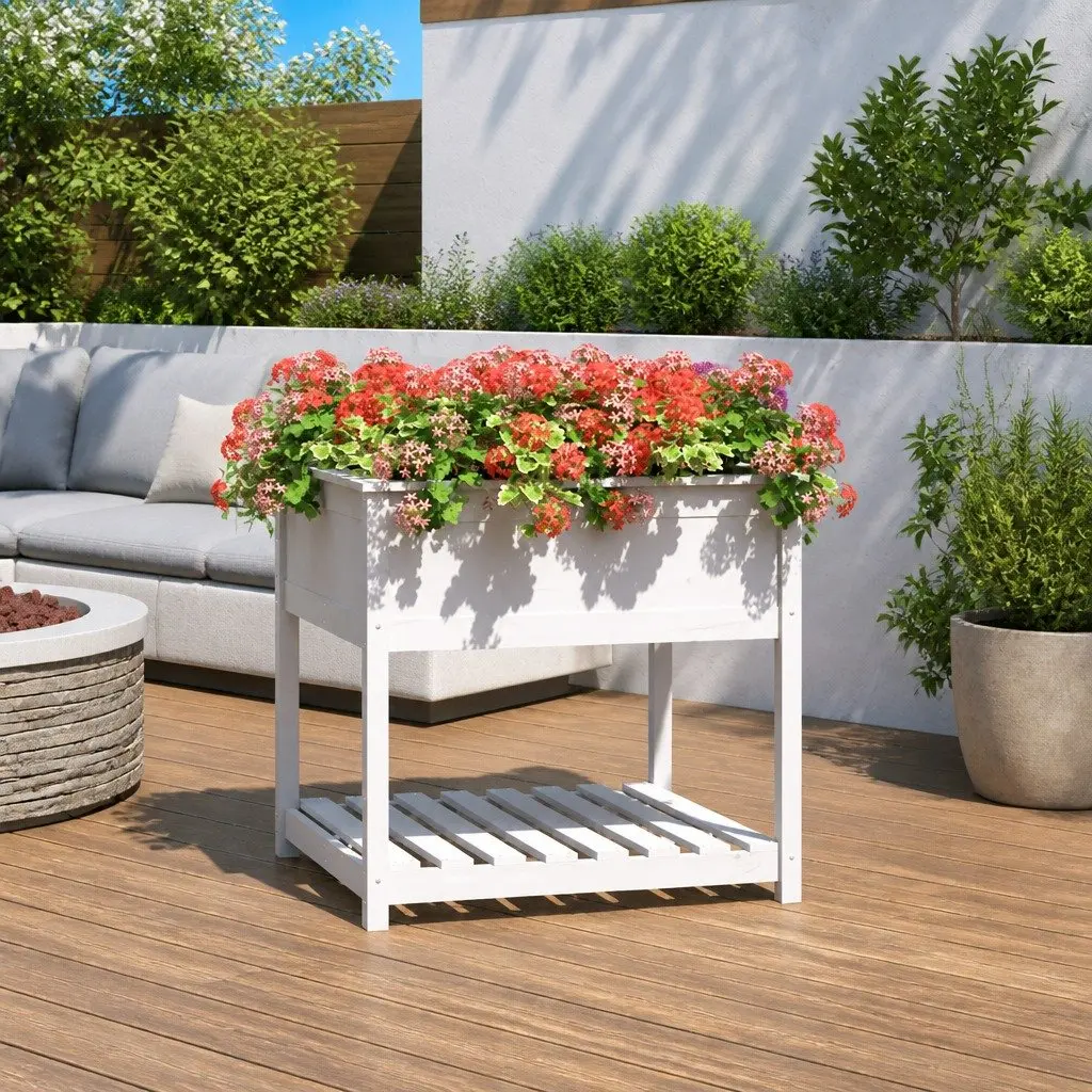 Solid Pine Wooden Planter with Shelf for Gardens