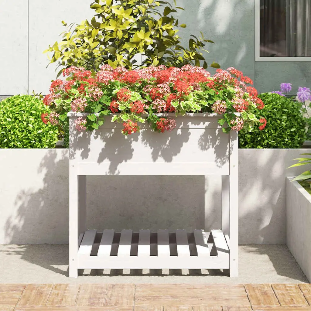 Solid Pine Wooden Planter with Shelf for Gardens