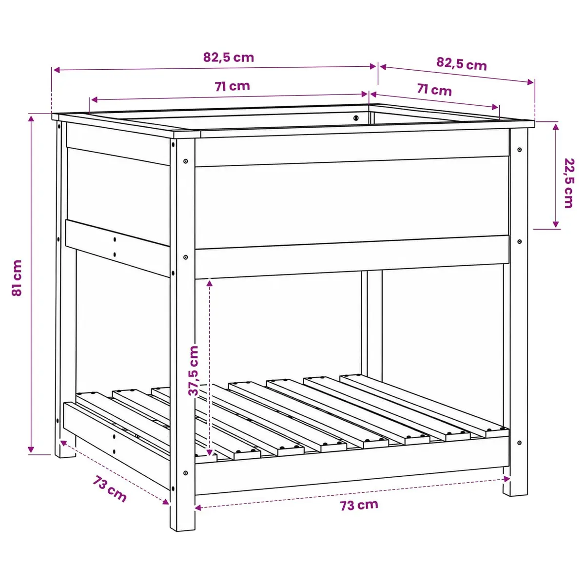 Solid Pine Wooden Planter with Shelf for Gardens