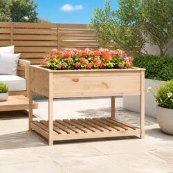 Wooden Planter with Shelf 111.5x111.5x81 cm Brown Garden Raised Bed Box