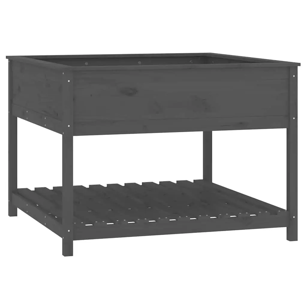 Wooden Planter Solid Pine Wood Grey Raised Flower Box with Shelf Storage 111.5 x 111.5 x 81 cm