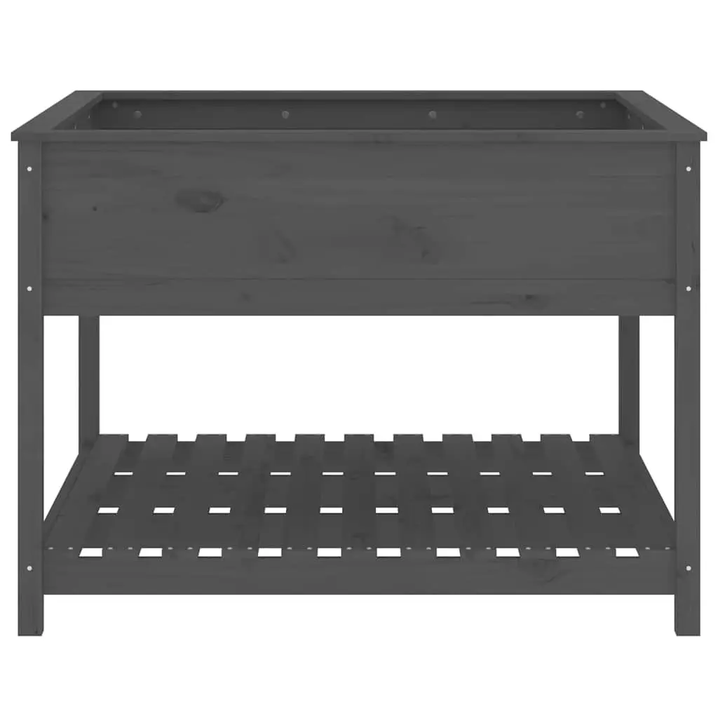 Wooden Planter Solid Pine Wood Grey Raised Flower Box with Shelf Storage 111.5 x 111.5 x 81 cm