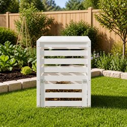 Solid Wood Pine Composter White 63.5x63.5x77.5 cm Garden Waste Bin Composting