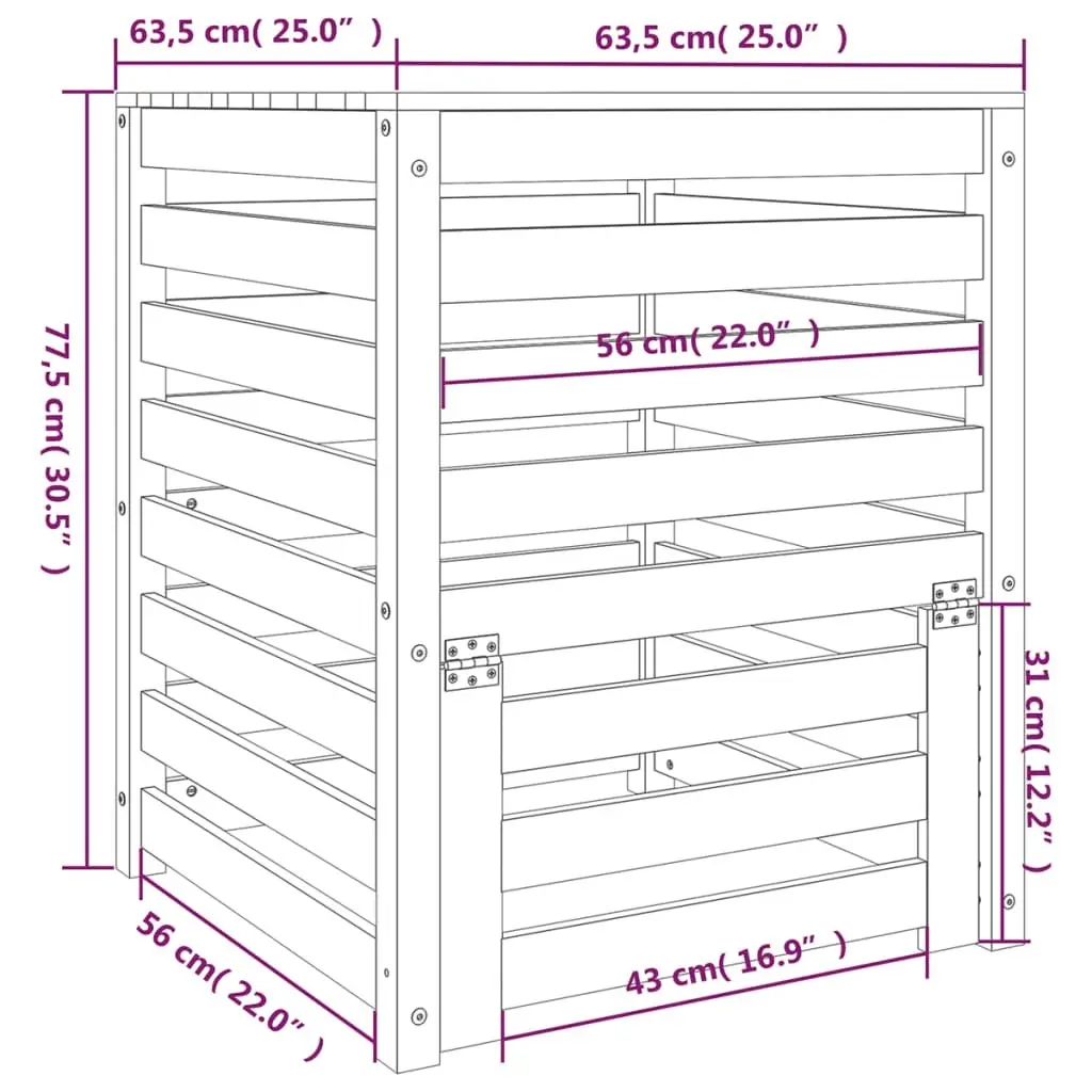 Composter Solid Pine Wood White 63.5x63.5x77.5 cm