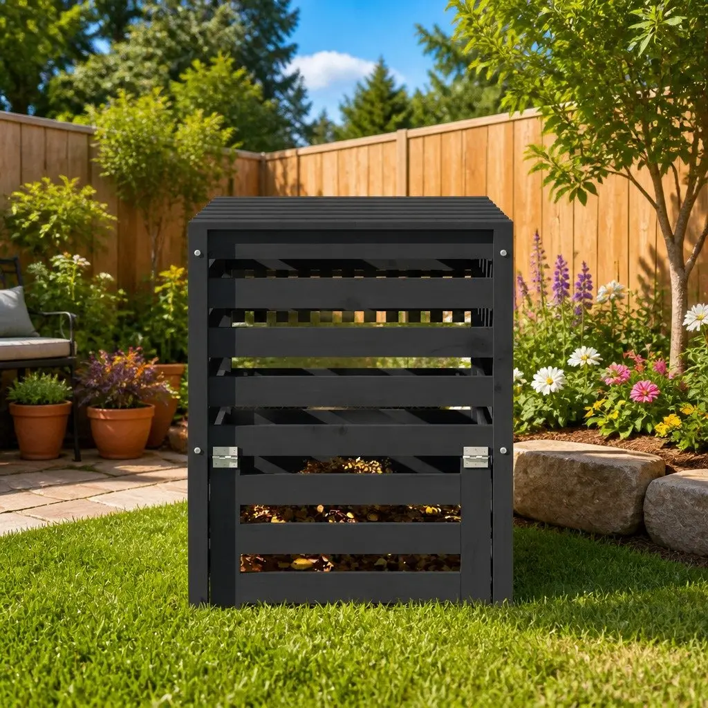 Wooden Composter Bin Solid Pine Wood Large Capacity Grey 63.5cm