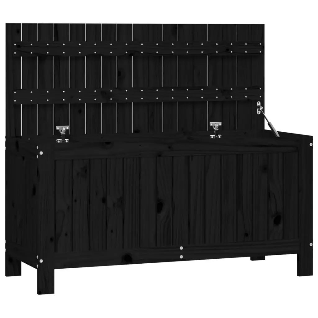 Black Garden Storage Box 108x42.5x54cm Solid Pine Wood