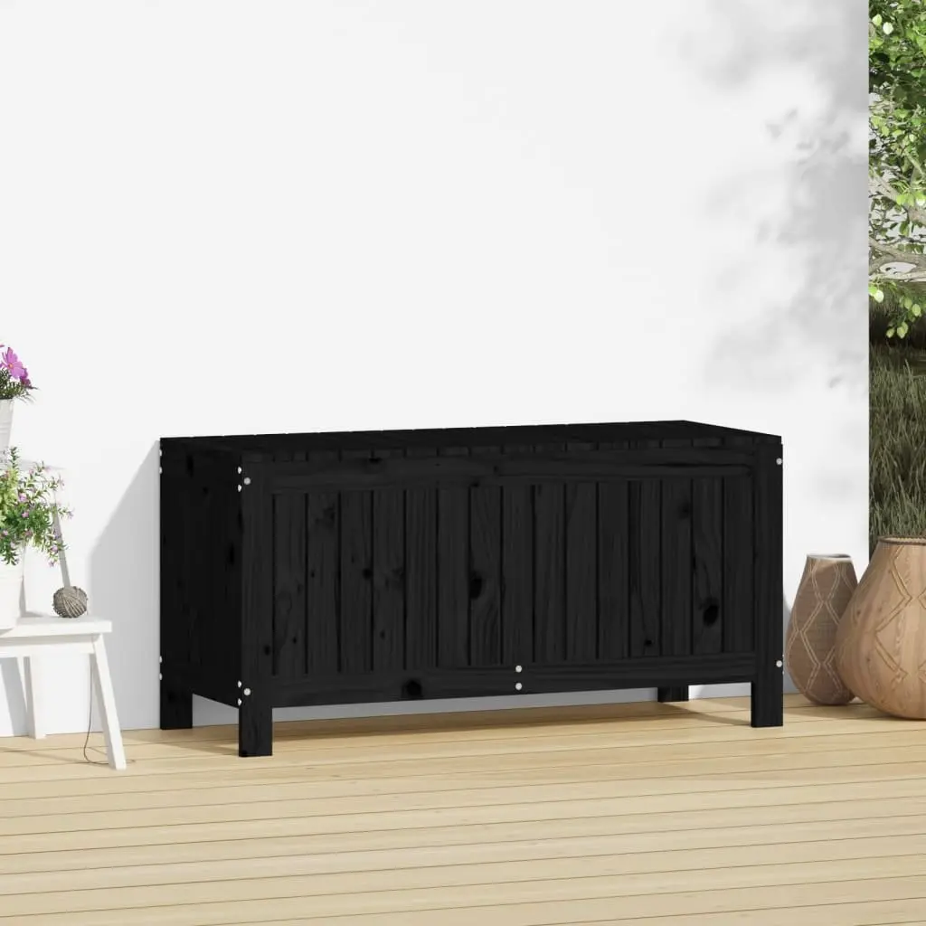 Black Garden Storage Box 108x42.5x54cm Solid Pine Wood