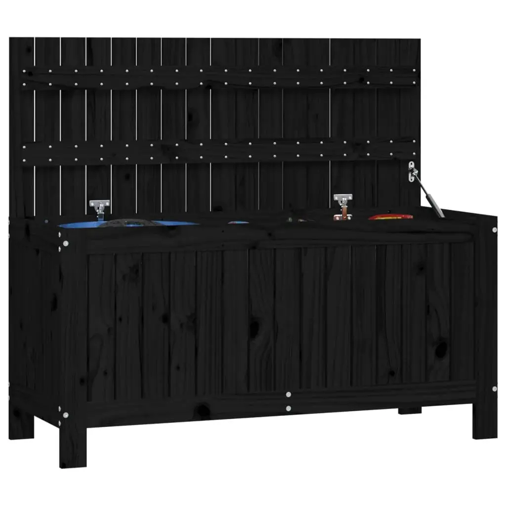 Black Garden Storage Box 108x42.5x54cm Solid Pine Wood