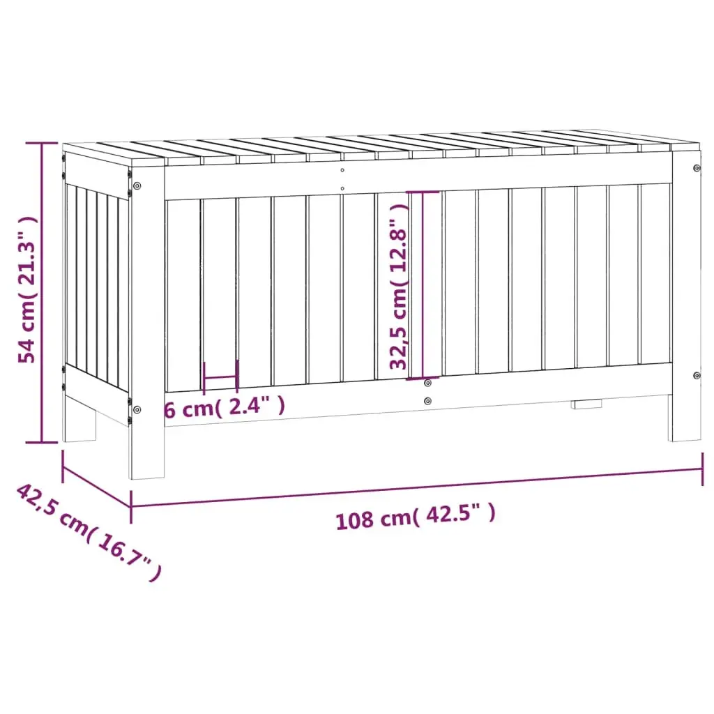 Black Garden Storage Box 108x42.5x54cm Solid Pine Wood
