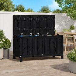 Black Wooden Outdoor Deck Storage Box with Hydraulic Lid