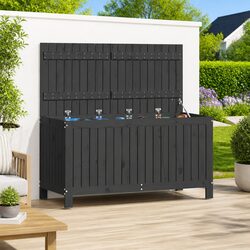 Durable Grey Garden Storage Box in Solid Pine Wood