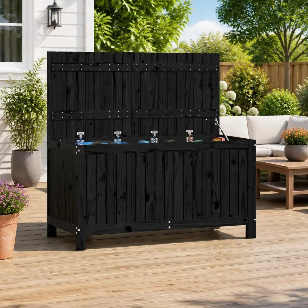 Black Wooden Garden Storage Box with Hydraulic Lid