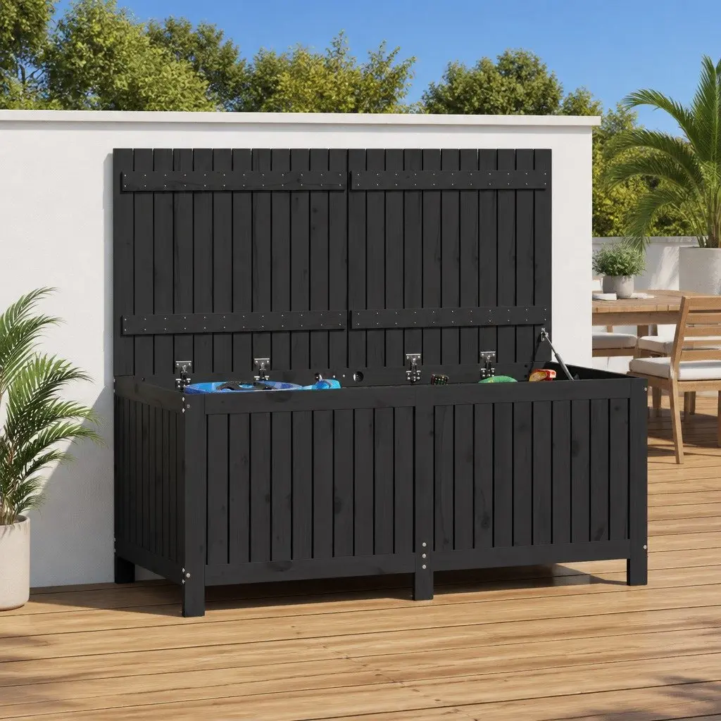 Grey Solid Wood Pine Garden Storage Box for Outdoor Use
