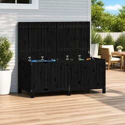 Sturdy Black Wooden Garden Storage Box for Outdoor Use