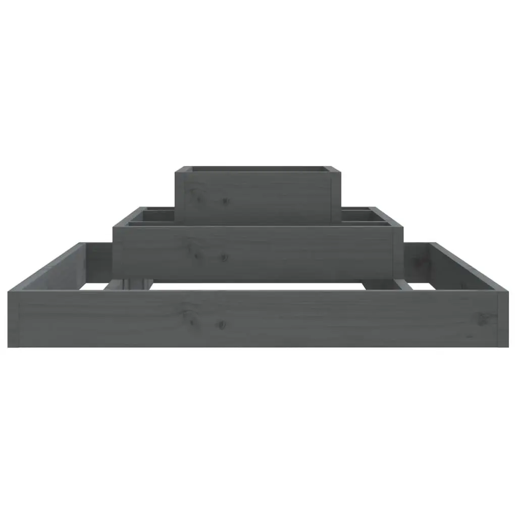 Wooden Planter Box Solid Pine 80x80x27 cm Grey 3-Tier Raised Garden Flower Pot