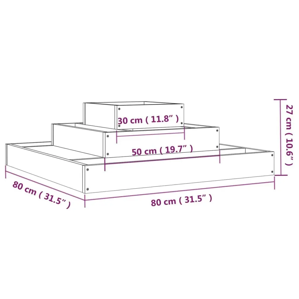 Wooden Planter Box Solid Pine 80x80x27 cm Grey 3-Tier Raised Garden Flower Pot
