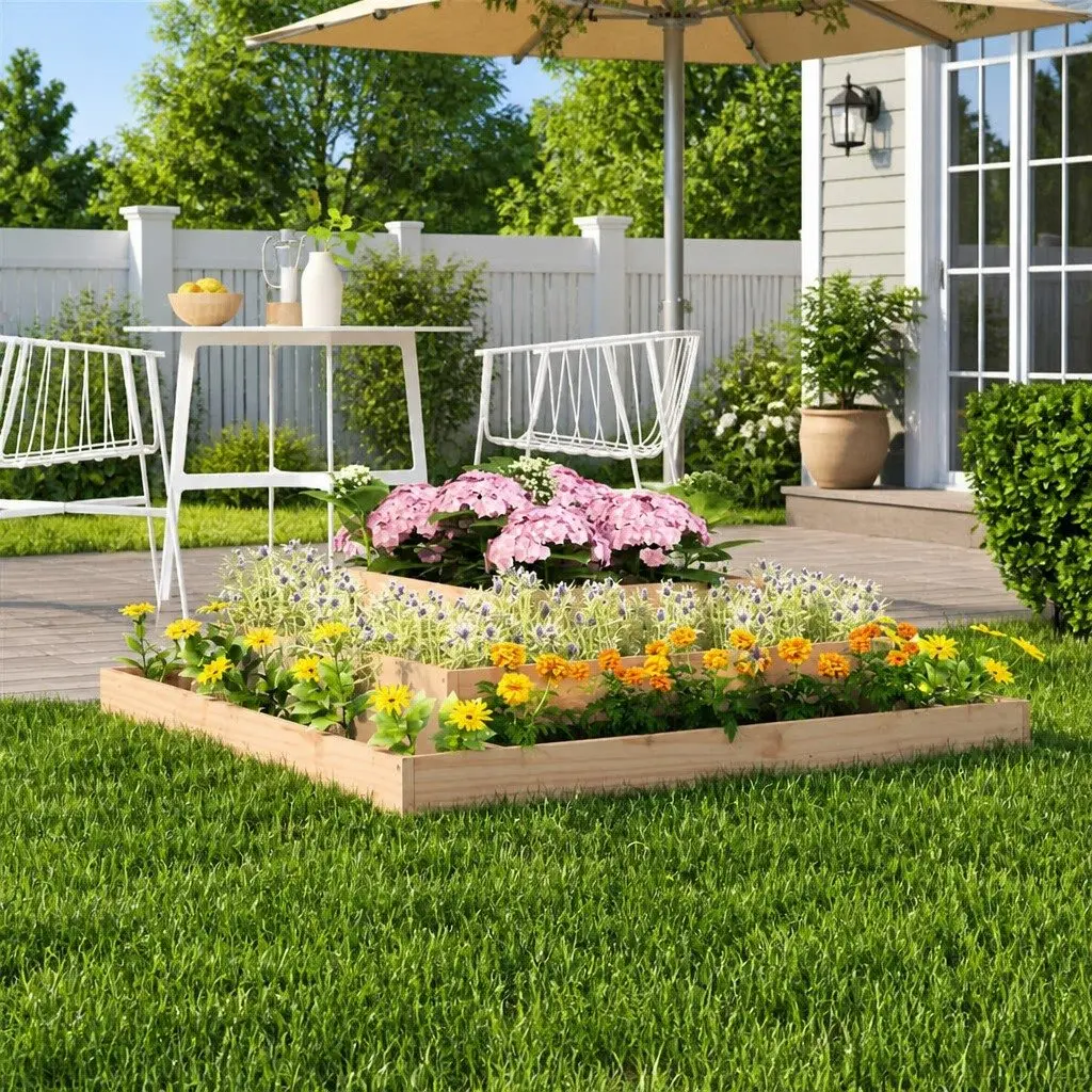 Wooden Planter Solid Pine Wood 110x110x27 cm Brown 3-Tier Raised Flower Bed Garden Container