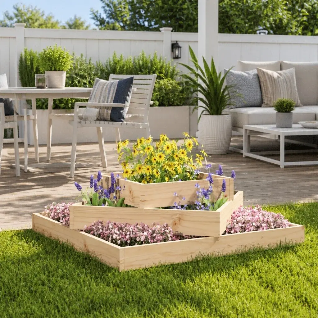 Wooden Planter Box 83x83x27cm Raised Garden Bed 3-Tier Pine Flower Pot