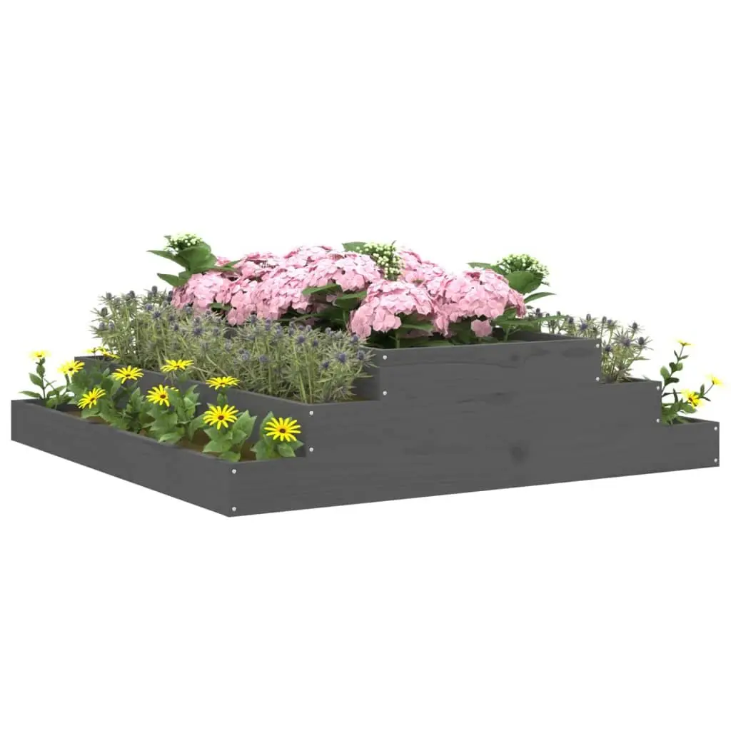 Wooden Planter Solid Pine 110x110x27cm Grey Raised Garden Bed Flower Box