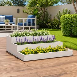 Premium White Wooden Planter Box 78x78x27cm with Tiered Design