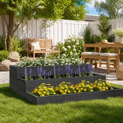 Grey Wooden Planter Box 78x78x27cm with Sturdy Frame
