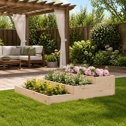 Sturdy Solid Pine Wooden Planter Box 107x107x27 cm