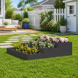 Grey Wooden Raised Garden Planter for Flowers and Plants