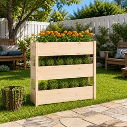 Pine Wood Planter with 3 Flower Boxes for Gardens