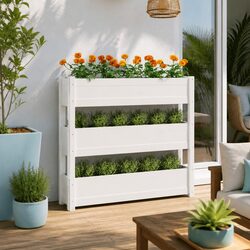 Premium White Wooden 3-Tier Raised Planter Box