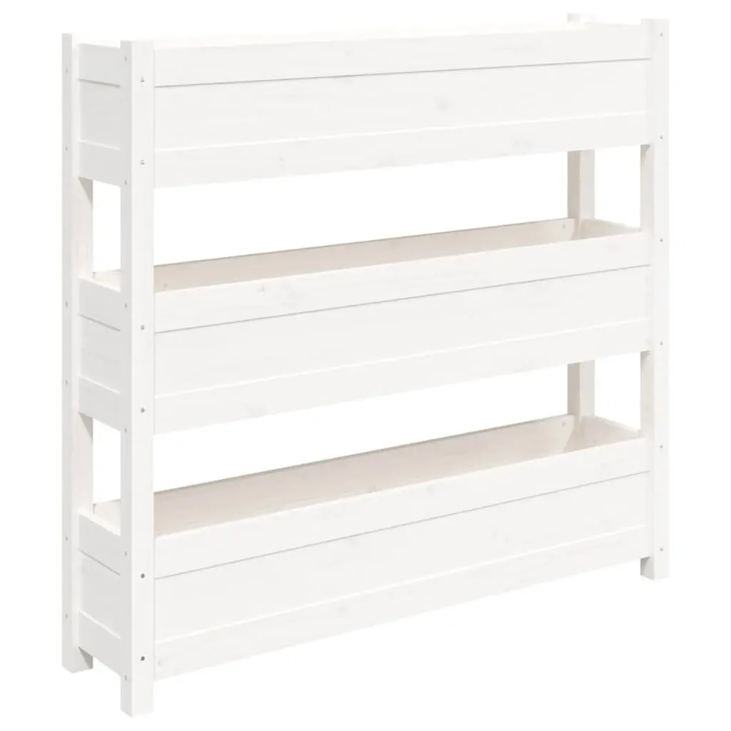 White Wooden 3-Tier Raised Planter Box